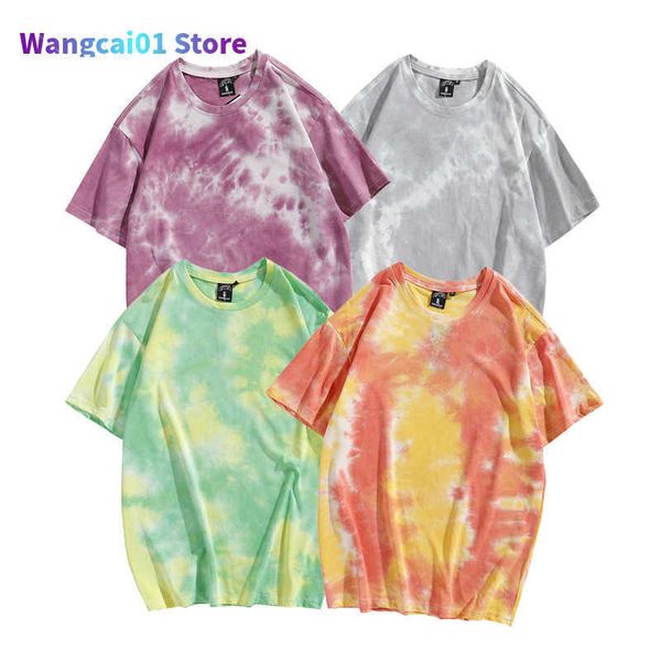 T-shirts pour hommes Tie Dyed Coloré Harajuku Street Fashion Court Seved T-shirt Hommes Femmes Unisexe Été Coton Oversize Tees Casual Daily Wear 0228H23