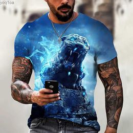 T-shirts masculins Tiger Fighting Animal Beast T-shirt Fierce 3D Print T-shirt Summer Mens surdimensionné surdimension