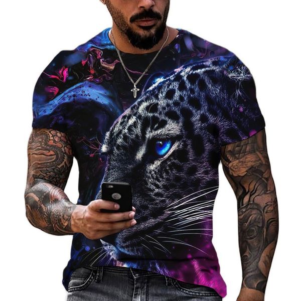 Camisetas para hombre Tiger Fighting Animal Beast Fierce Lion estampado de leopardo 3D camiseta de manga corta Tops Oversized Tees Shirt Men Design Clothes 230419