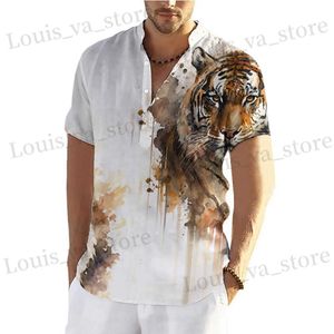 T-shirts masculins Tiger Shirts for Men T-shirts Slve Tops Animal Vêtements graphiques Strtwear V-Neck Pullovers Summer Mens Shirt TS 2023 T240419