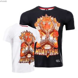 T-shirts pour hommes Tiger manches courtes MMA Combat Sports Entraînement de combat complet Élastique Muay Thai Running Cyclisme Camping T-shirt 240130