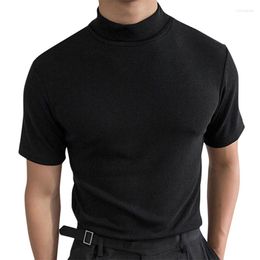 Hommes t-shirts serré couleur unie hommes T-shirt décontracté Streetwear col haut à manches courtes bas chemise 2023 été