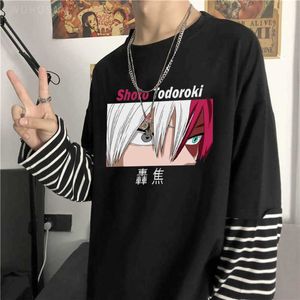 Camisetas para hombres Todoroki Shoto Eye My Hero Academia Anime Camisetas de manga larga Harajuku Unisex Summer de gran tamaño Topas a rayas Y2302