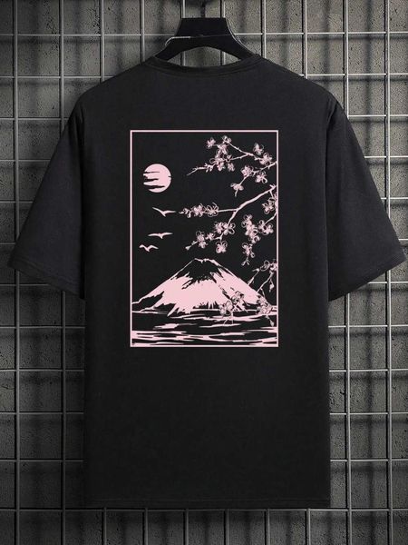 T-shirts masculins Tokyo Sakura Mount Fuji Carte de visite T-shirt Fashion Mode T Vêtements Coton Summer Tops Hip Hop Hop Loose Coton T-shirt Y240429