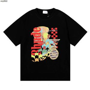 Camisetas para hombre Top Craftsmanship Diseñador de moda de verano Rhude Beauty Vision persigue el placer Joyride Camiseta holgada de manga corta de algodón puro para hombres y mujeres