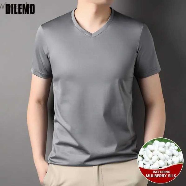 Camisetas para hombres Grado superior 1.7% Seda de morera Nueva marca Tops Camisetas con cuello en V para hombres Verano 2023 Manga corta Moda casual Ropa para hombres 240130