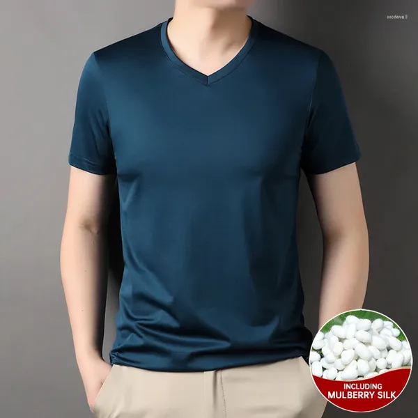 T-shirts pour hommes Top 1,7% Mulberry Silk Brand Tops V Neck For Men Summer 2023 COMMENTS CASSOIFS MASS