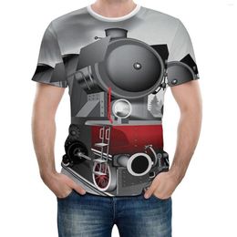 Heren t shirts top tee locomotief rode zwarte trein op stalen spoor spoor reizen avontuur grafische print vintage usa size high