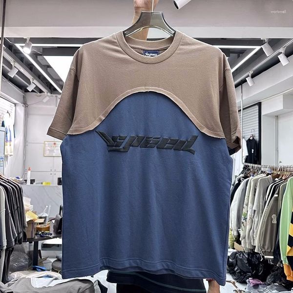 T-shirts pour hommes Top Version Bouffée Imprimer Lettre Patchwork T-shirt Hommes Femmes Vintage Surdimensionné Chemise Tops Tee Skateboard