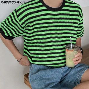 T-shirts pour hommes Tops 2023 Style coréen Hommes Tricoté Stripe Design T-shirts Casual Streetwear Mâle Vente Chaude O-Cou À Manches Courtes S-5XL Q240130