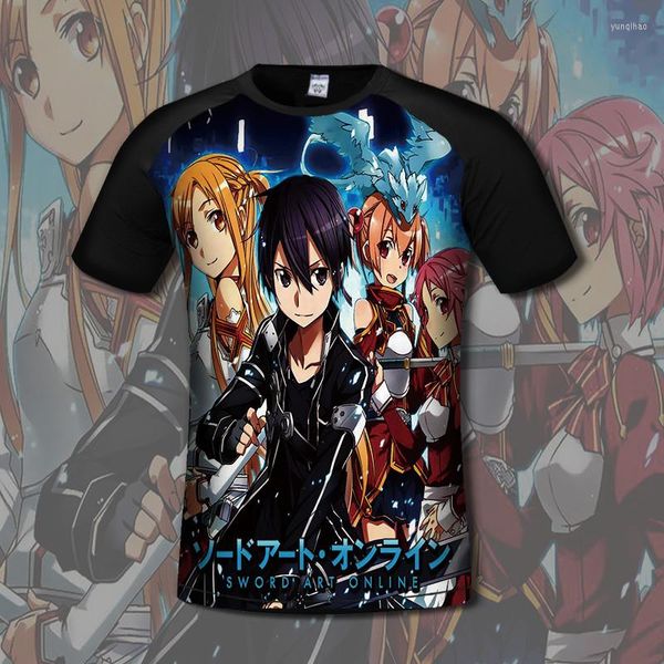 Camisetas masculinas tops de anime espada arte en línea cosplay camisetas de verano de moda a todo color