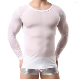 Camisetas para hombre, camisetas, ropa interior de fiesta para hombre, perspectiva transparente, camiseta para dormir, manga larga elástica buena 2023