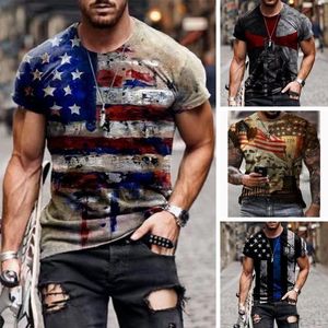 T-shirts pour hommes Tough Guy Flag 3D T-shirt graphique Illusion d'optique à manches courtes Top Street Punk Goth Crew Neck Summer