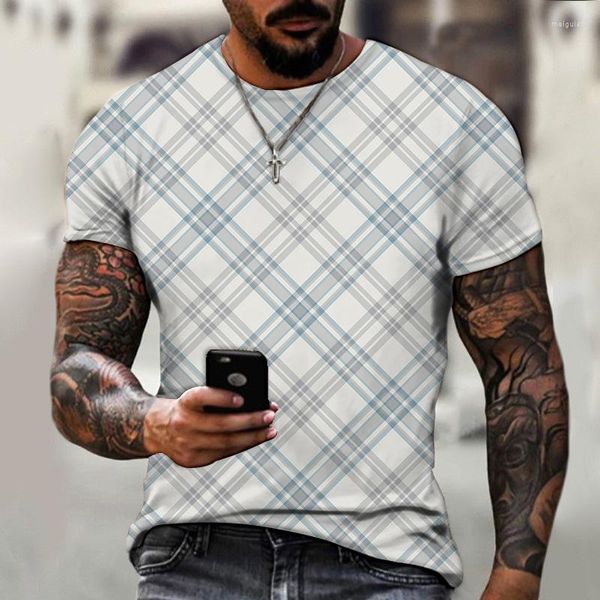 Camisetas para hombres camisetas de chándal a cuadros Patrón de rayas a cuadros casuales 3D impreso 2023 Funny luxury playa Tops Summer Harajuku Hip-Hop