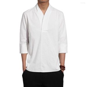 Heren T-shirts Traditioneel Chinees Katoen Linnen V-hals Hanfu Losse Oversize Voor Mannen T-shirt Mannelijke Mode