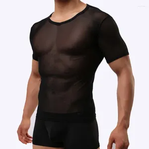 T-shirts pour hommes T-shirts en maille transparente Hommes Sexy Manches courtes T-shirt serré Tops Discothèque Mâle Voir à travers des sous-vêtements Slim Fit Muscle