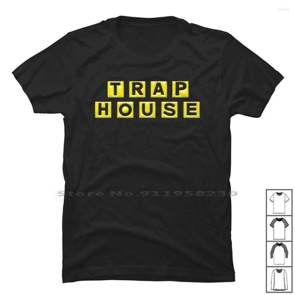 Camisetas de hombre Trap House Shirt Algodón Ilustración Alfabeto Dibujo Vector Wing Text Line Font Rap Art