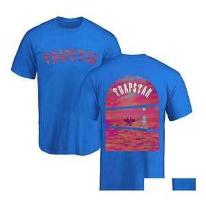 T-shirts pour hommes Trapstar Street Brand T-shirts Homme Sunset At Sea Art Print T-shirt Coton Oneck Manches Courtes Casual Surdimensionné Lâche À Dhplw