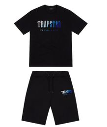 Camiseta para hombre Trapstar t Traje de manga corta con estampado Chenille Chándal Algodón negro London Streetwear bordado trucksuit camiseta de diseñador para hombre S-2xl