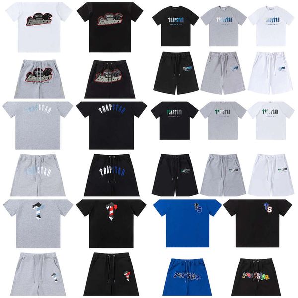 Camisetas para hombres Trapstar Chándales Diseñador Pantalones cortos Bordado Carta Lujo Arco iris Color Negro Blanco Gris Verano Deportes Moda Algodón Cordón Top Manga Tamaño 397