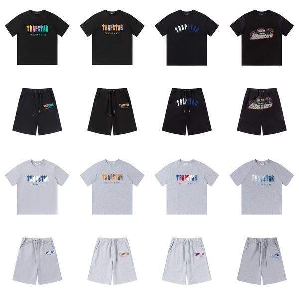 Camisetas para hombres Trapstar Stran Sporter Shorts Bordery Carta de lujo Rainbow Color Blanco Blanco Gris Summer Sports Fashion Cordón de algodón Talla Us S-XL