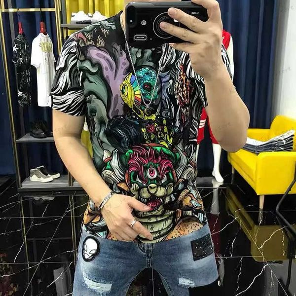 T-shirts pour hommes Tendance et élégant à manches courtes de luxe pour hommes de style coréen Harajuku T-shirt imprimé animal col rond grande taille 4XL hauts pour l'été T240126