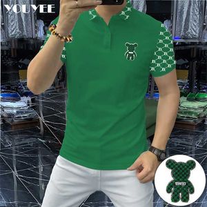 T-shirts pour hommes T-shirts à manches courtes à manches courtes pour hommes brodés ours revers mâle haut polyvalent mode haute qualité vert homme t-shirts vêtements 4XL Z0221
