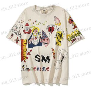 Camisetas de hombre Trendy Simple Street Hip Hop Camiseta de algodón Pareja Loose Simpson Graffiti Pintado a mano Manga corta T230412
