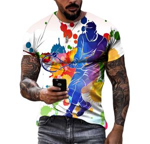 T-shirts pour hommes à la mode Match de tennis J'aime le sport T-shirts unisexes Casual HD 3D Print Pattern Tee Hip Hop Harajuku Col rond Top à manches courtes 022223H