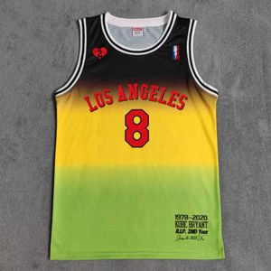 T-shirts pour hommes Trillest Black jaune vert imprimé Los Angeles R.I.P.Bryant Front 8 Back 24 avec Love Heart numéro 2 Jersey de basket J240509