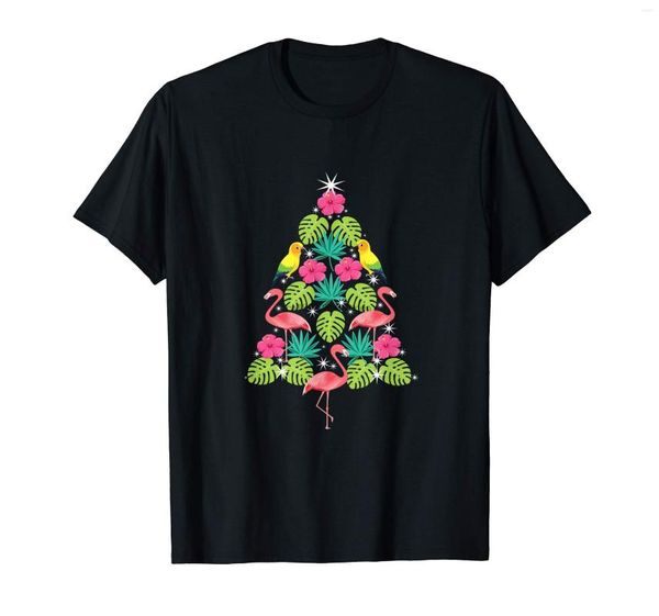 Camisetas para hombre Tropical Christmas Hawaiian Flamingo Xmas Tree Silhouette T-Shirt-Men's T-Shirt-Black