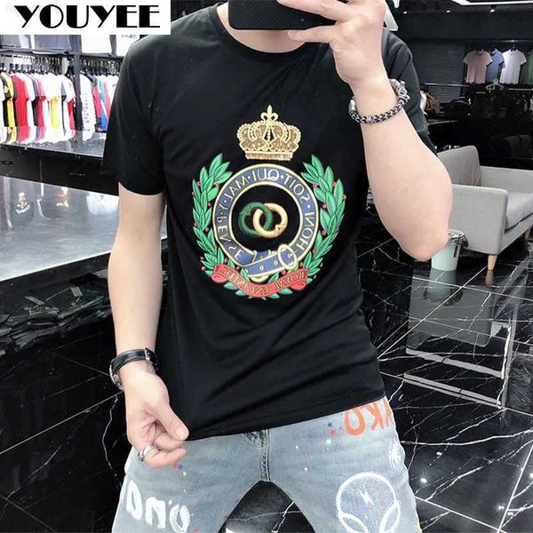 T-shirts pour hommes Tshirt Hommes Pur Coton Couronne Impression 2021 Nouvelle Tendance Beau Chandail Casual Mince À Manches Courtes Col Rond T-shirts Homme Top Vêtements Z0221