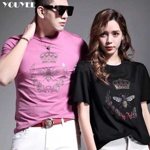 T-shirts pour hommes Tshirt Hommes Motif de dorure couronne d'abeille multicolore 2021 Été Nouvelle tendance Coton de haute qualité Beau bleu jaune rose Homme Top Z0221