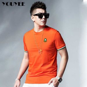 Camisetas para hombre Camiseta de algodón mercerizado naranja para hombre Top 2022 Cuello redondo de verano Ropa para hombre Moda de alta calidad Tendencia Nuevas camisetas de manga corta Z0221