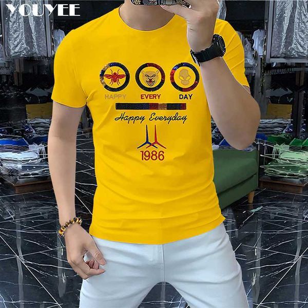 Camisetas para hombre Camiseta Lentejuelas para hombre Marca de moda Patrón de bordado Tendencia 2022 Verano Nuevo Amarillo Hombre Camisetas Guapo Hombre maduro Ropa 4XL Z0221