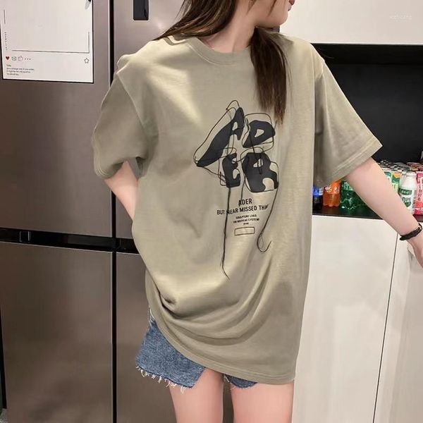Camisetas de hombre Camiseta Etiqueta de verano Diseño de bordado de letras Manga corta Hombres y mujeres Cuello redondo Pareja suelta Camiseta Tendencia Estilo coreano