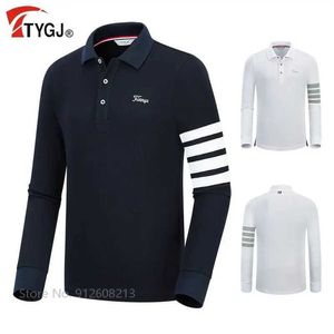 T-shirts masculins ttygj hommes chemises respirantes Stripe T-shirt long-slve man