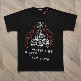 Camisetas para hombre TUFF CROWD WASTED LIFE Camiseta de manga corta con cabeza de perro esqueleto para hombre y mujer J240228