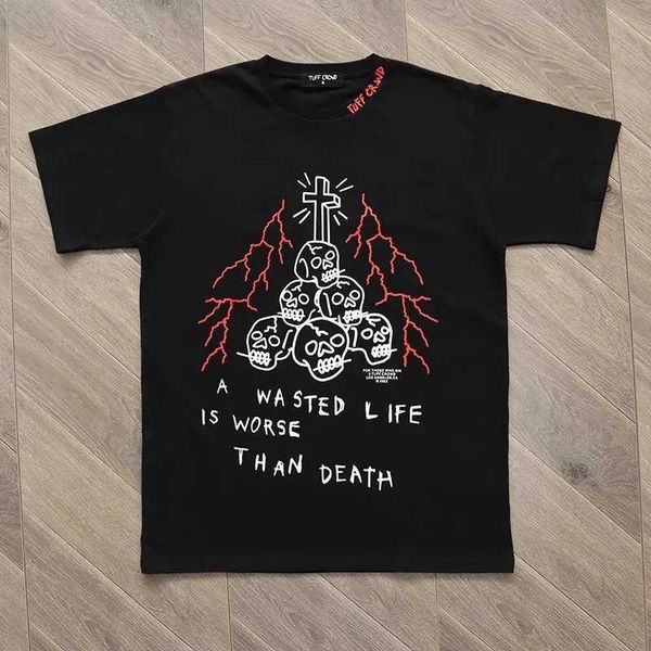 T-shirts hommes Tuff Crowd WASTED LIFE Squelette-tête de chien T-shirt à manches courtes pour hommes et femmes J240228