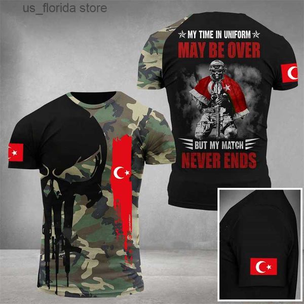 T-shirts hommes Armée turque Vétéran Crâne T-shirt Hommes 3D Turquie Drapeau Camouflage Imprimer T-shirt Militaire Camo Tops Soldats Tactique Court Slve Y240321