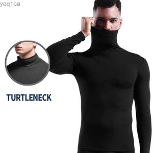 T-shirts voor heren Turtleneck Lange Mouw Men Thermal Tops Undershirts Hoge kraag T-shirt strakke slanke fit Basishirt T-stukken jongens mannelijke modale putlel2403