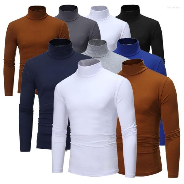 Camisetas para hombre Suéter de cuello alto Elástico Color sólido Casual Basement Camiseta Slim Fit Pullover Basic