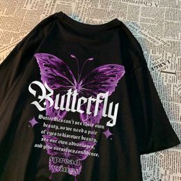 T-shirts masculins deux papillons violets t shirts hommes femmes équipage de vêtements mignons coton coton décontracté l'été