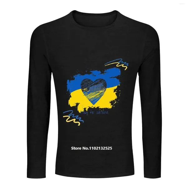 Camisetas para hombre, camiseta de manga larga con bandera de Ucrania, camisetas informales con cuello redondo estampadas de la paz, camisetas