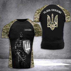 Camisetas para hombre, camiseta con la bandera de Ucrania, camiseta de manga corta de camuflaje del ejército ucraniano, camiseta de verano con cuello redondo, ropa de calle de gran tamaño, camisetas para hombre