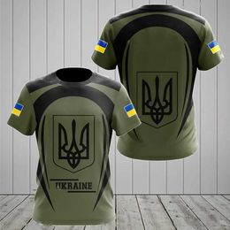 T-shirts masculins Ukraine Mens T-shirt Summer Short Slve Ukraine National Emblem Flag 3D Print Fashion Round Neck Pullover Shirt Mens Vêtements T240425
