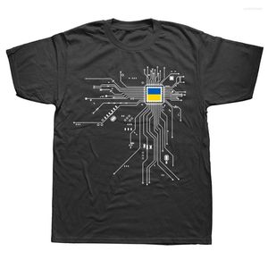 Camisetas para hombre, Ucrania, Ucrania, UKR, Ucrania, bandera del país, procesador de CPU, diagrama de circuito, camiseta gráfica de algodón de manga corta para cumpleaños