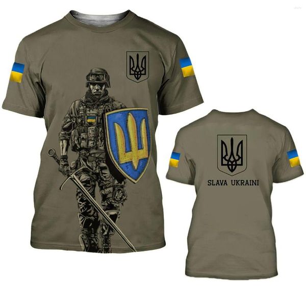 Camisetas para hombre, camiseta de camuflaje para hombre ucraniano, estampado de estilo militar, bandera del ejército de veteranos, camisetas de gran tamaño Harajuku con cuello redondo