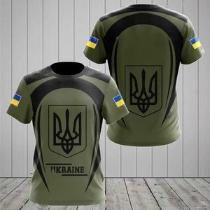 T-shirts voor heren Oekraïense heren T-shirt Zomer korte mouwen nationale embleemvlag 3D Gedrukte modieuze ronde ronde ronde ritssluiting shirt kleding Q240514