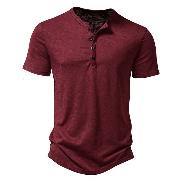 T-shirts pour hommes Ultra doux coton bambou Henley hommes 2023 marque coupe ajustée à manches courtes col en V t-shirt travail quotidien hauts décontractés t-shirts XXL 230525